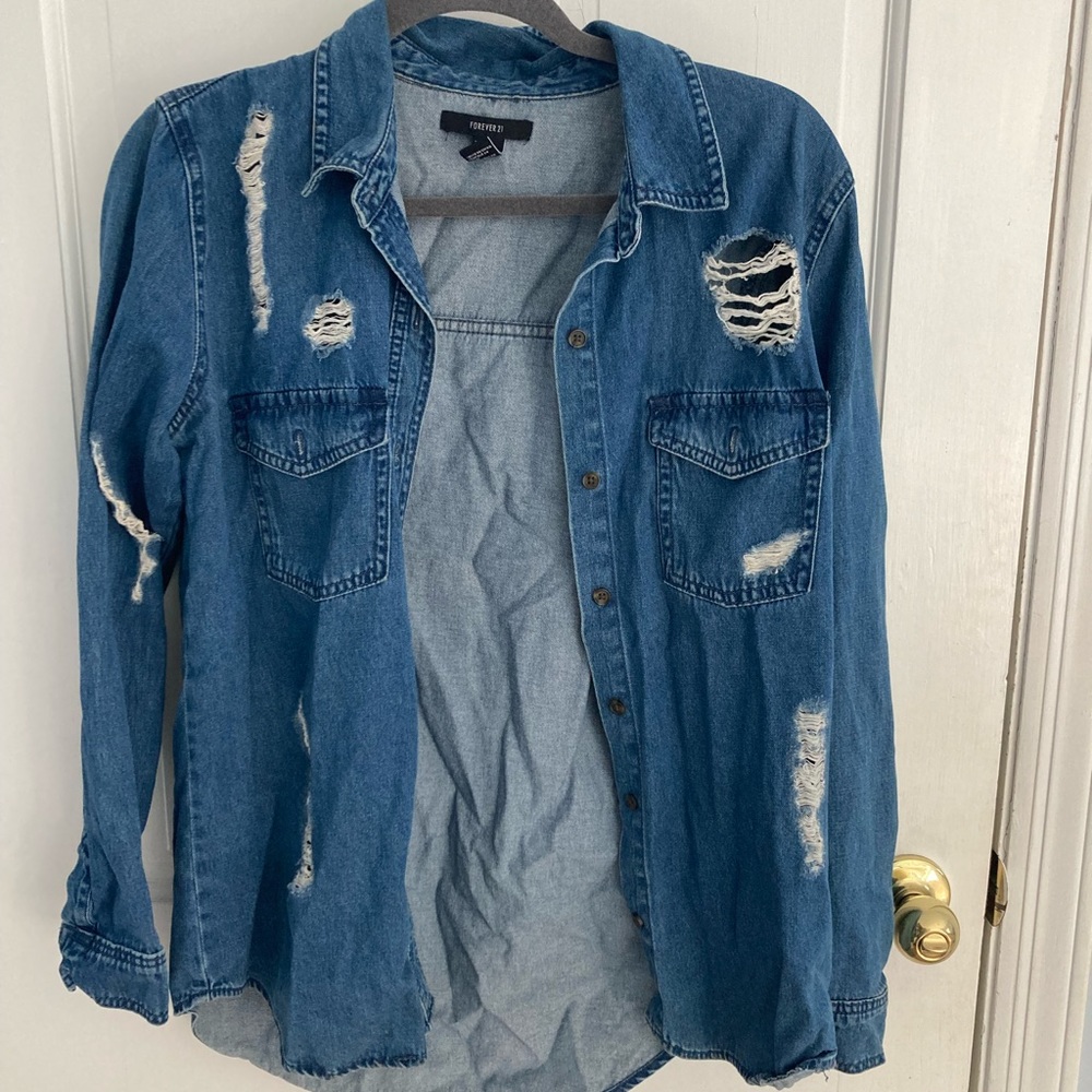 Distressed Roomie Jean Shirt